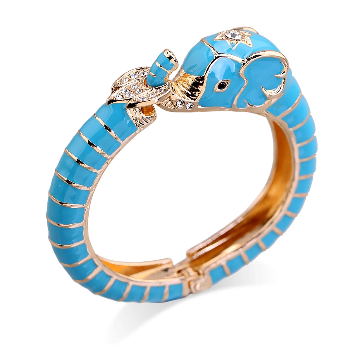 New Animal Ivory Elegance Elephant Enamel Cuff with Rhinestone Detail