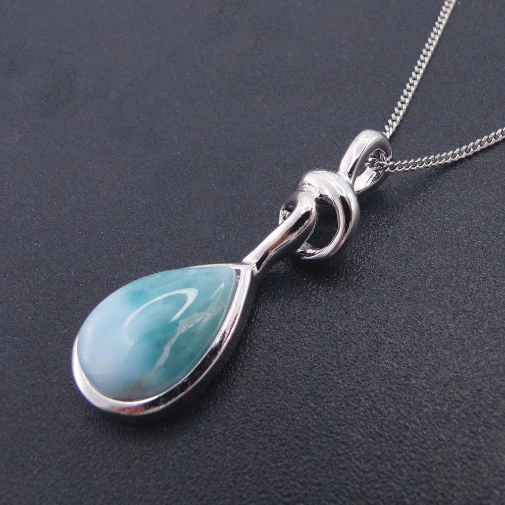 New Unique Custom Jewelery™ - Azure Droplet Larimar Sterling Necklace