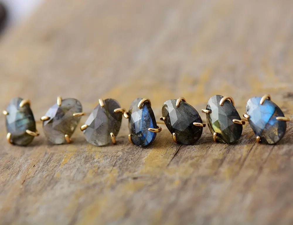 New Unique Custom Jewelery - Mystic Gleam Labradorite Gold-Claw Studs