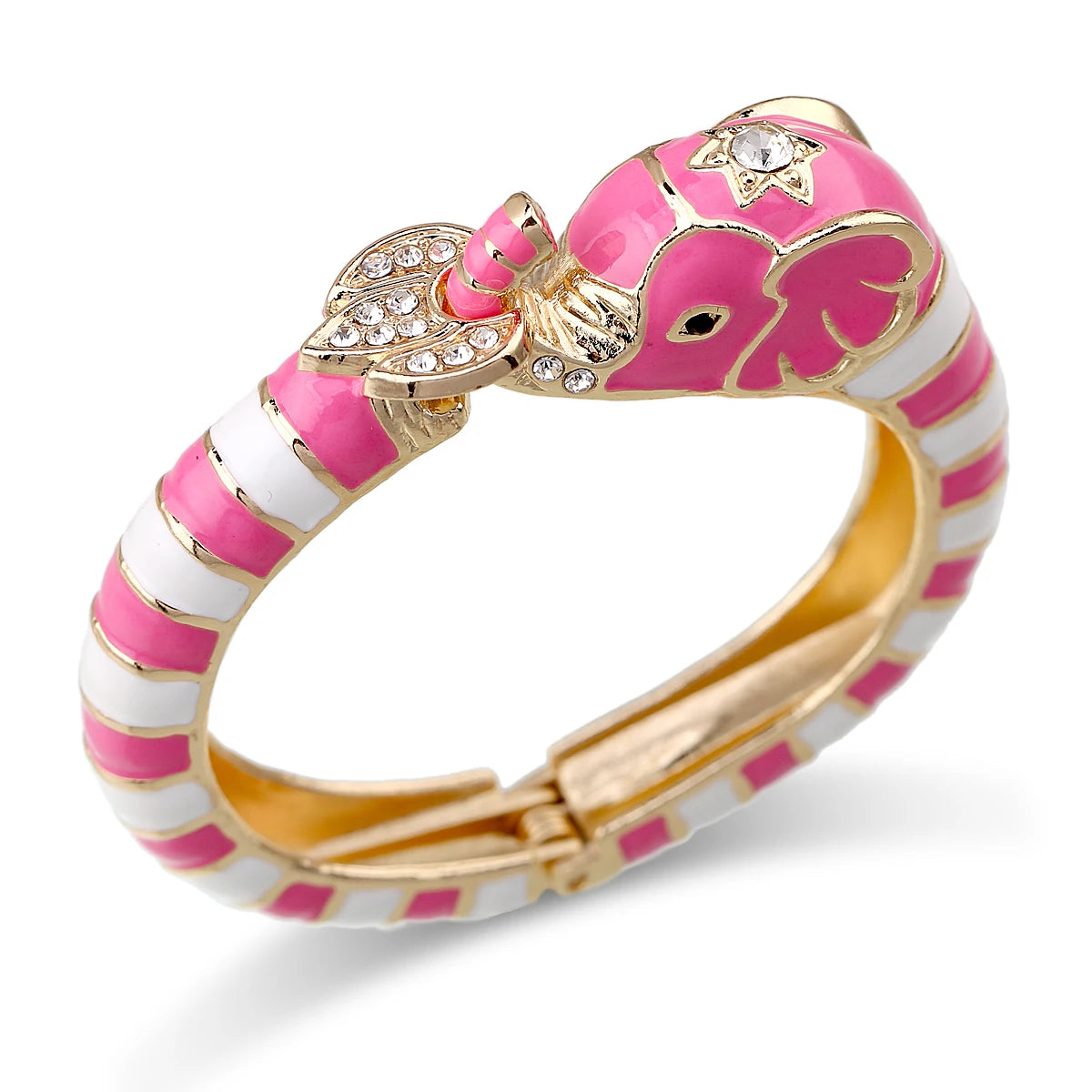 New Animal Ivory Elegance Elephant Enamel Cuff with Rhinestone Detail