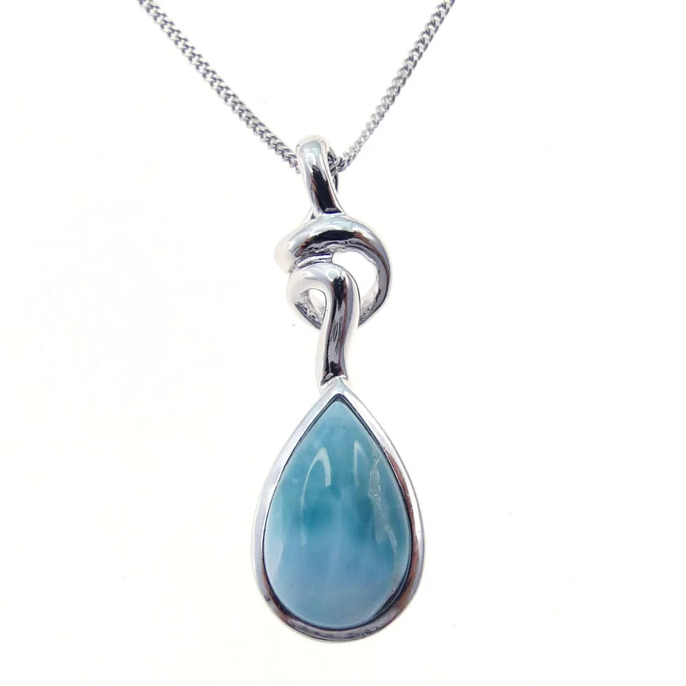 New Unique Custom Jewelery™ - Azure Droplet Larimar Sterling Necklace