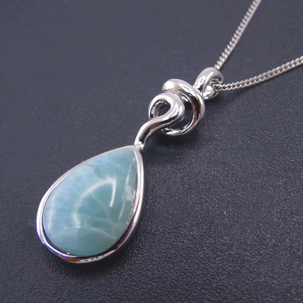 New Unique Custom Jewelery™ - Azure Droplet Larimar Sterling Necklace