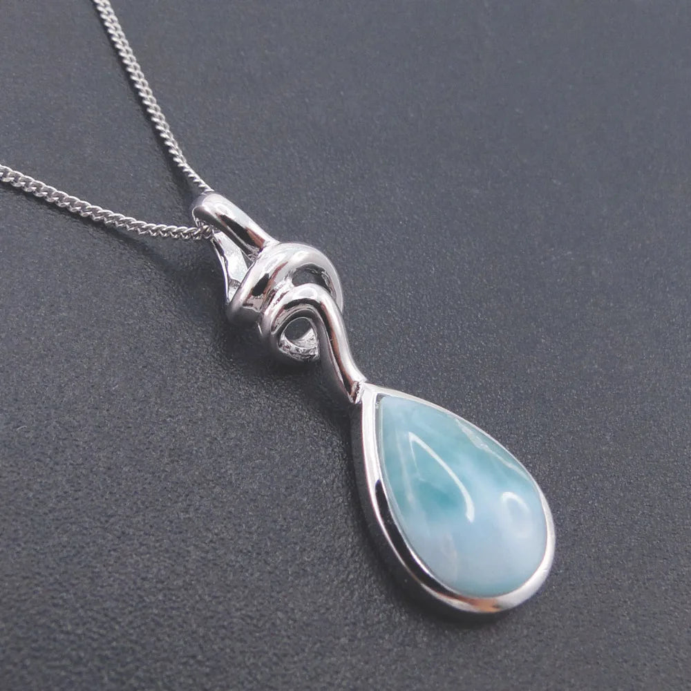 New Unique Custom Jewelery™ - Azure Droplet Larimar Sterling Necklace