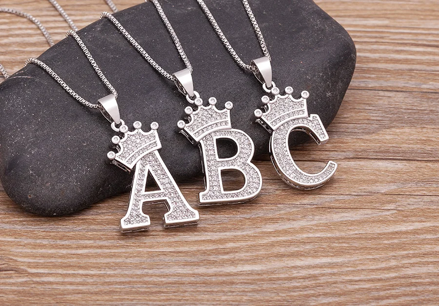 3x Fashion Luxury A-Z Crown Alphabet Necklace