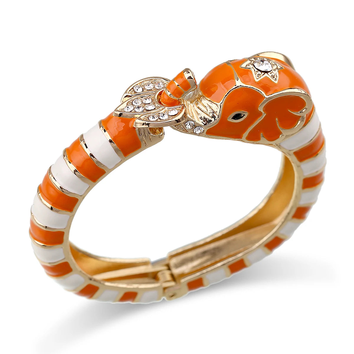 New Animal Ivory Elegance Elephant Enamel Cuff with Rhinestone Detail