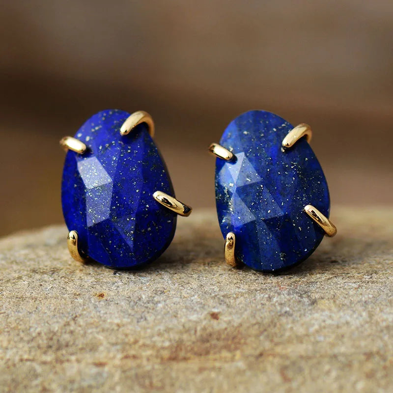 New Unique Custom Jewelery - Mystic Gleam Labradorite Gold-Claw Studs