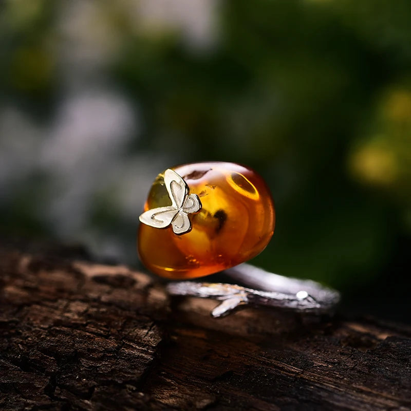 Unique Custom Jewelery™ - Amber Butterfly Whisper Ring - 925 Sterling Silver