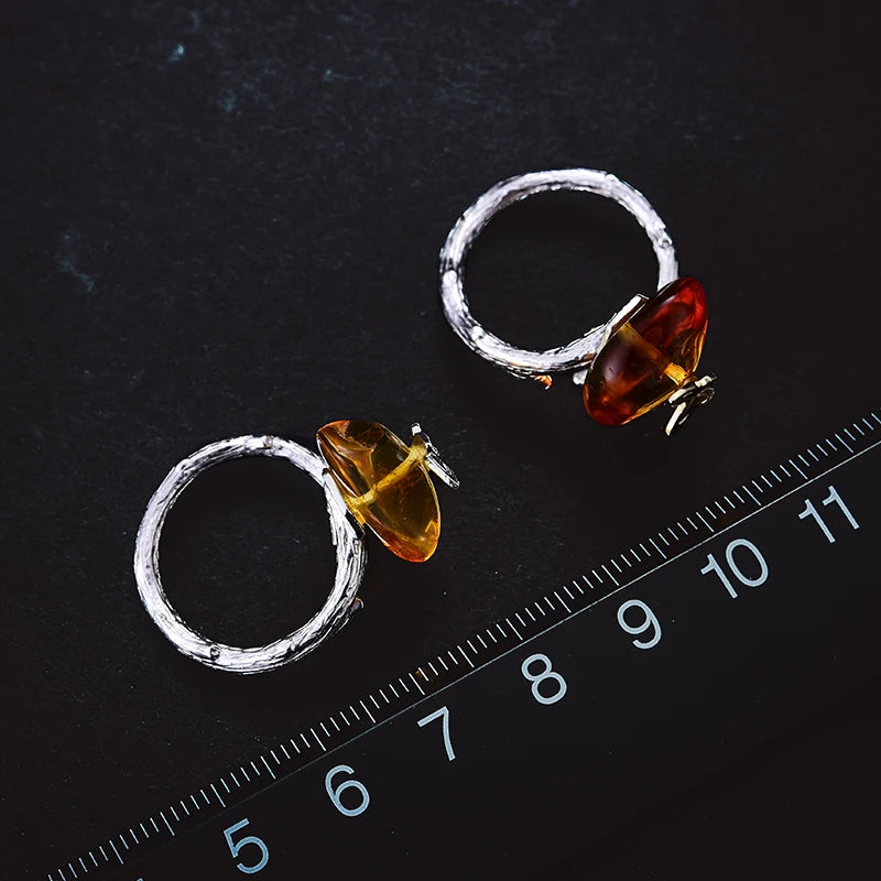 Unique Custom Jewelery™ - Amber Butterfly Whisper Ring - 925 Sterling Silver