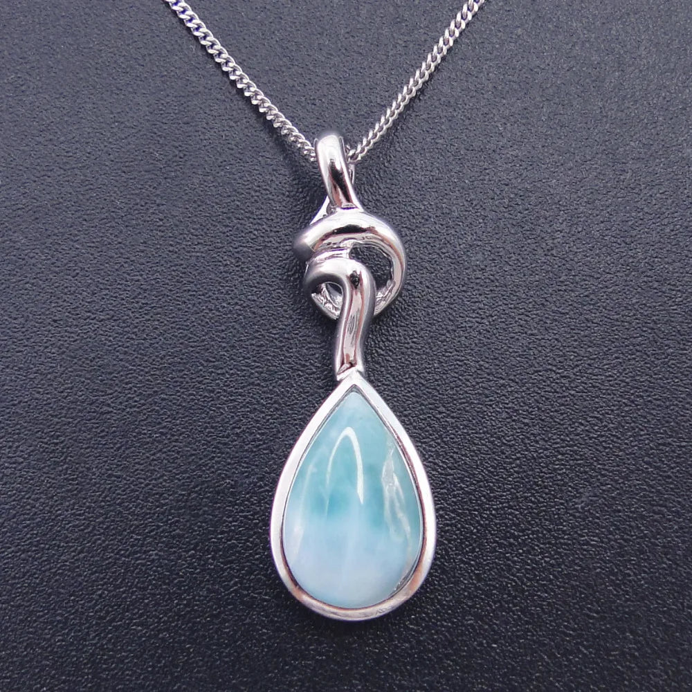 New Unique Custom Jewelery™ - Azure Droplet Larimar Sterling Necklace