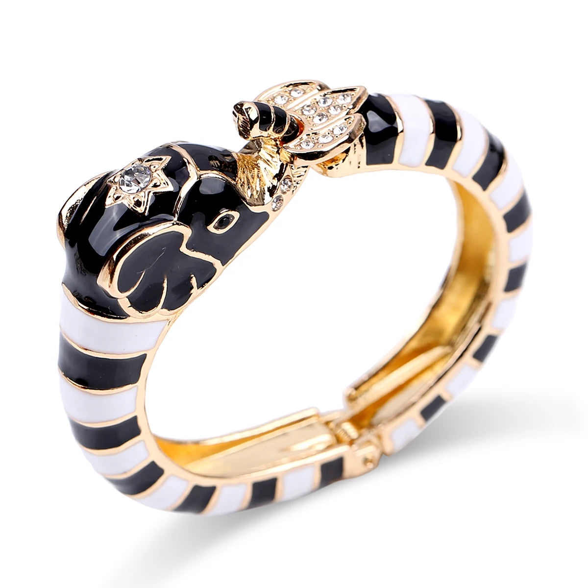 New Animal Ivory Elegance Elephant Enamel Cuff with Rhinestone Detail