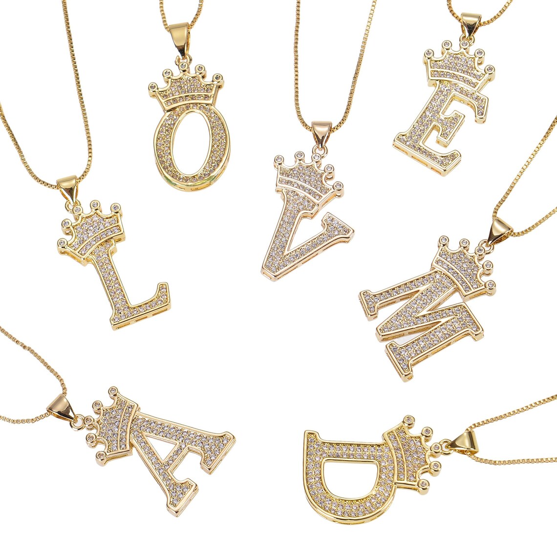 6x Fashion Luxury A-Z Crown Alphabet Necklace